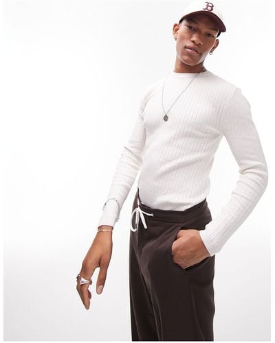 TOPMAN Knitted Rib Crewneck Sweater - White