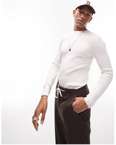 TOPMAN Knitted Rib Crewneck Jumper - White