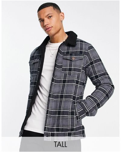 Le Breve Tall Check Jacket With Borg Collar & Lining - Black