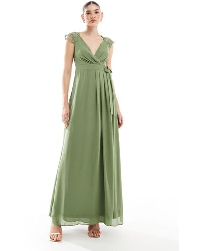 TFNC London Bridesmaids Maxi Dress With Lace Detail - Green