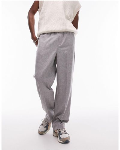 TOPMAN Pantalon large en laine mélangée avec taille élastique - Gris