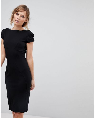 Closet Closet Pencil Dress With Ruched Cap Sleeve - Black