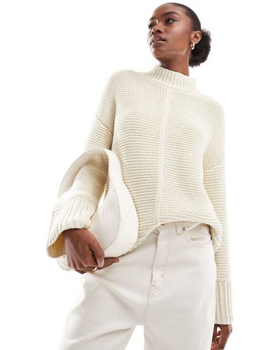 Vero Moda Premium - pull long oversize à coutures apparentes - crème - Blanc