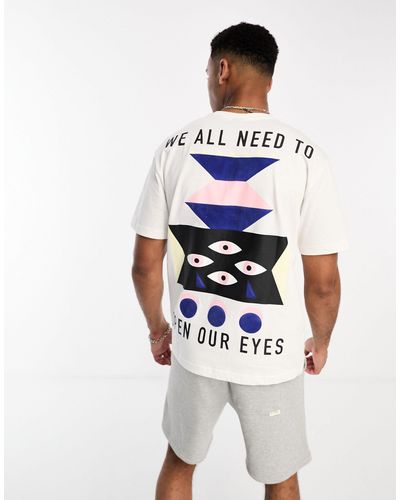 Only & Sons Oversized T-shirt Met 'eyes Open' Print Op - Wit