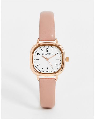 Bellfield Clothing Minimal Leather Watch With Square Face - Pink