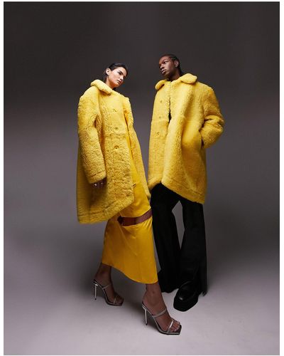 TOPMAN Tstm Unisex Premium Limited Edition Cocoon Block Shearling Coat - Yellow