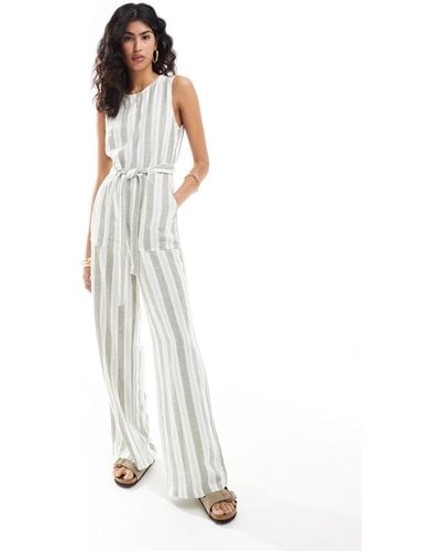 ONLY Sleeveless Belted Linen Mix Jumpsuit - White