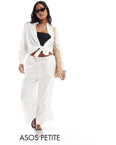 ASOS Asos Design Petite Pull On Culotte With Linen - White