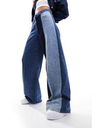 Love Moschino Jean ample à taille haute avec empiècements - Bleu