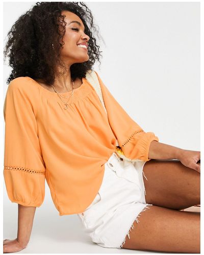 Jdy Off The Shoulder Top With Lace Cut Work - Orange