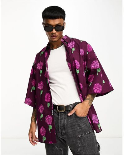 Versace Roses Oversize Shirt - Purple