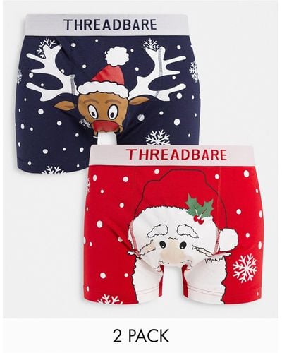 Threadbare – weihnachtliche unterhosen mit santa- und rudolph-motiven im 2er-pack - Rot