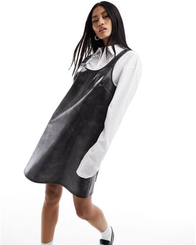 Monki Mini Pinafore Slip Dress - Black