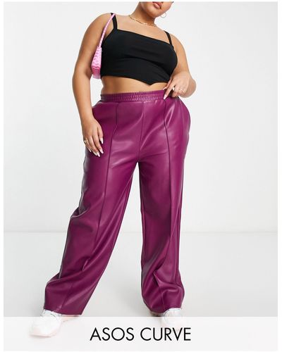 ASOS Asos Design Curve Straight Faux Leather Trackie Trousers - Multicolour