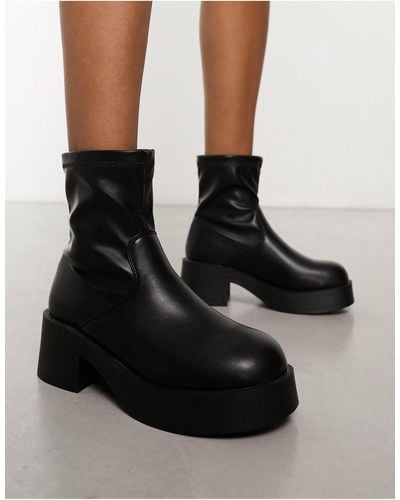 Pimkie Leather Look Heeled Ankle Boots - Black