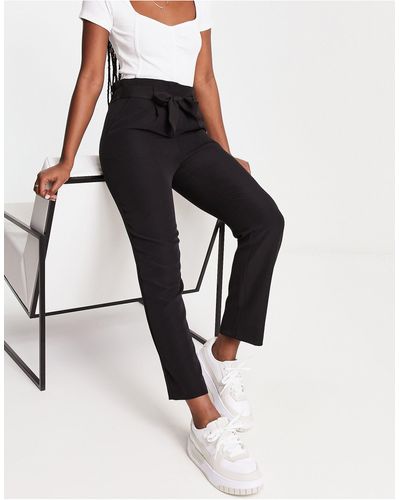 New Look Paperbag Tie Waist Straight Leg Pants - Black