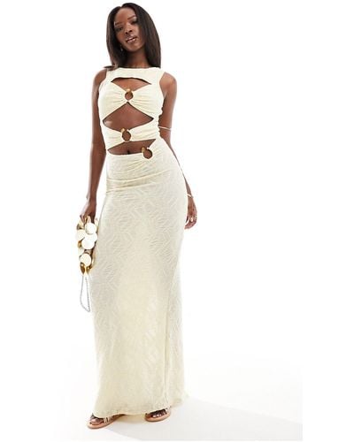 South Beach Textured Ring Front Cut Out Maxi Dress - White
