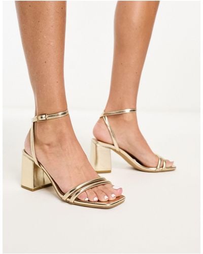 Truffle Collection Square Toe Block Heel Barely There Sandals - Pink