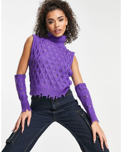 AsYou Ladder Detail Vest Top With Sleeves - Purple