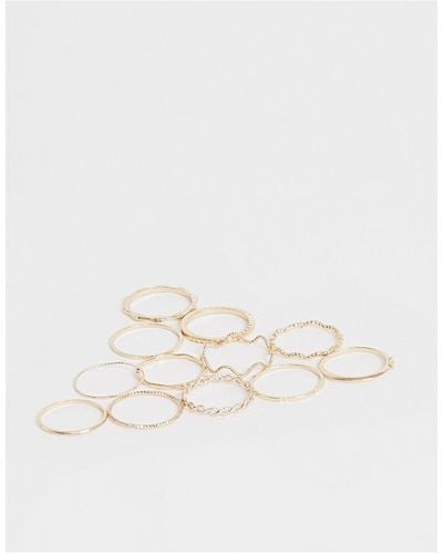 ASOS Pack Of 12 Rings With Twist Details And Engraved Designs - Metallic