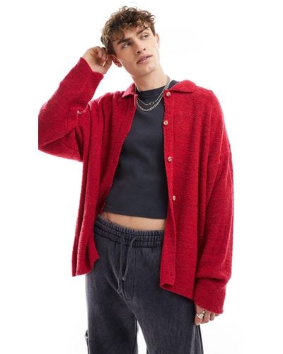 Reclaimed (vintage) Unisex Polo Cardigan - Red