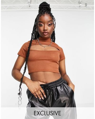 Missguided Key Hole Front Crop Top - Brown