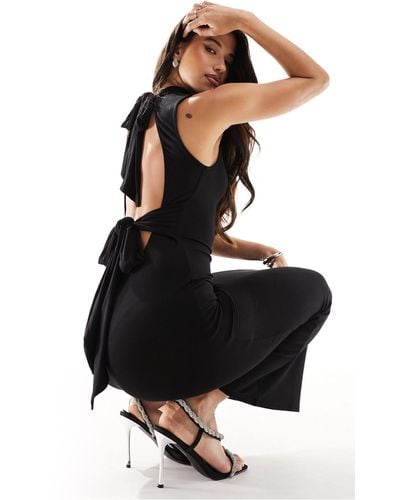 ASOS High Neck Sleeveless Column Maxi Dress With Bow Back - Black