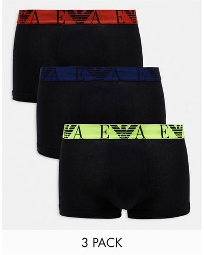 Emporio Armani Bodywear 3-pack Trunks With Colorful Waistbands - Black
