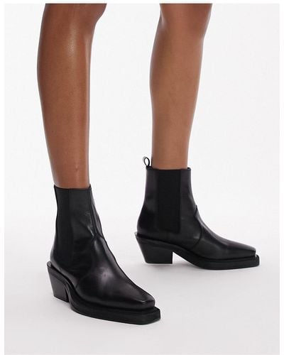 TOPSHOP Maeve Leather Western Ankle Boot - Black