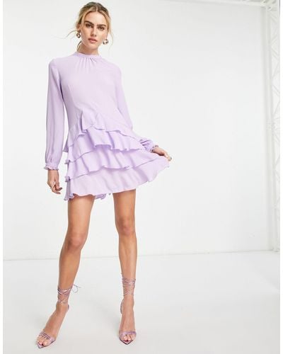 Vero Moda Chiffon Ruffle Mini Dress - Purple