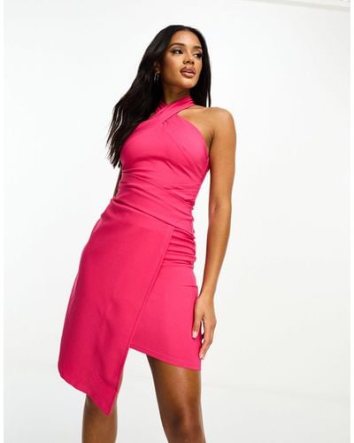 Lavish Alice Lipsy Halterneck Midi Dress With Wrap Skirt - Pink