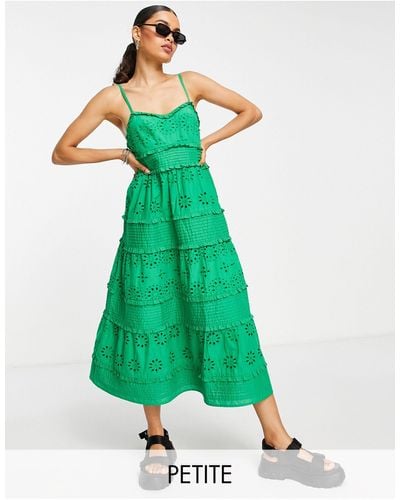 Topshop Unique Strappy Broderie Pintuck Midi Dress - Green