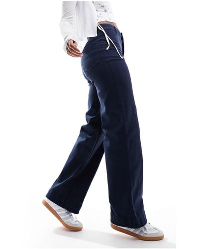 Monki Stretch Cotton Wide Leg Trousers - Blue