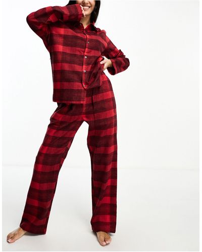 Calvin Klein Pantalon confort en flanelle à imprimé carreaux - Rouge