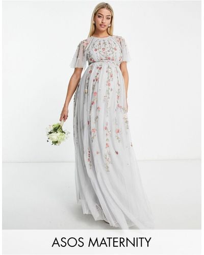 ASOS Asos Design Maternity Bridesmaid Floral Embroidered Maxi Dress With Embellishment - Blue