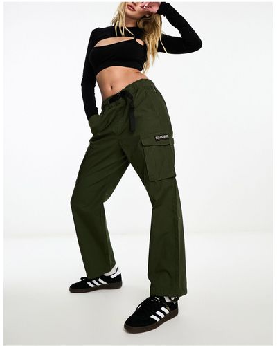 Napapijri High Waist Woven Cargo Trousers With Belt - Green