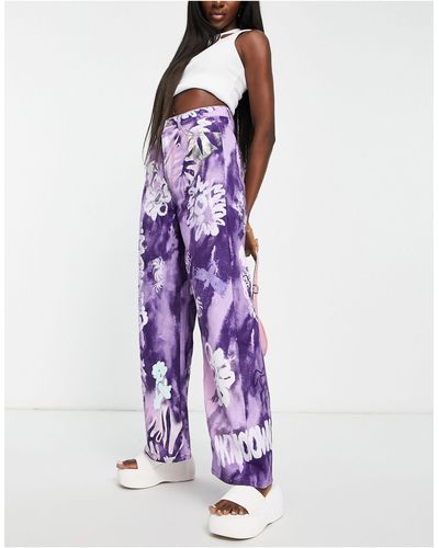 Weekday Pantalon droit à imprimé fleuri abstrait - Violet
