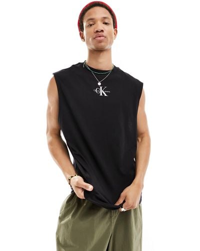 Calvin Klein T-shirt sans manches à monogramme - Noir