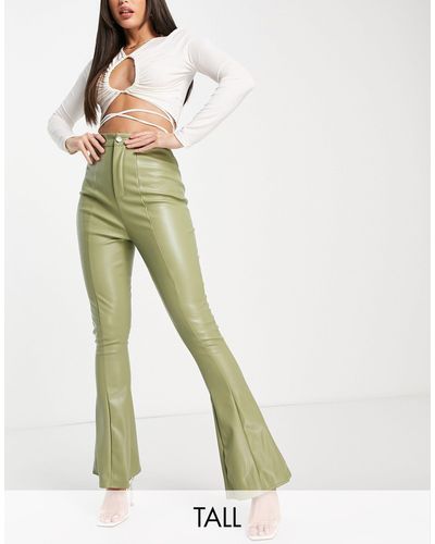 Missguided Faux Leather Kick Flare Trouser - Green