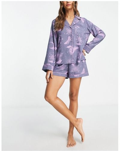 ASOS Mix & Match Modal Astrology Pyjama Shirt - Purple