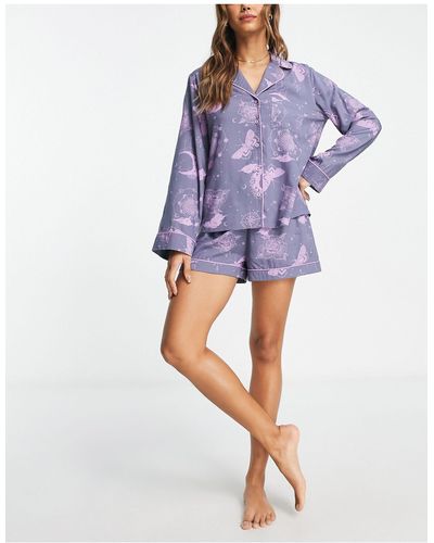 ASOS – mix & match – pyjama-hemd aus em modal mit astrologie-muster - Lila