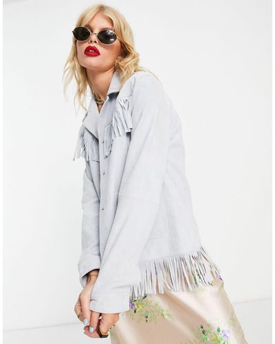 Reclaimed (vintage) Inspired Limited Edition Suede Jacket With Fringing - White