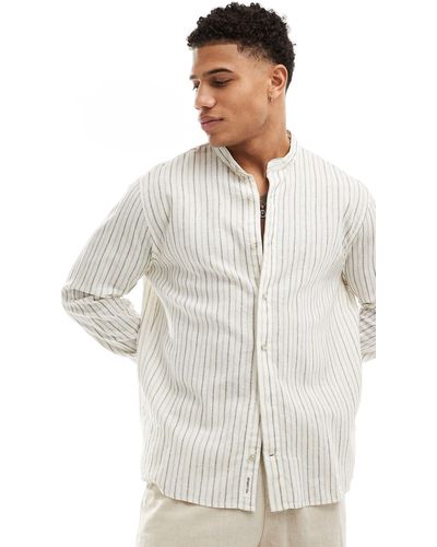 Pull&Bear Chemise à col mao en lin à rayures style rustique - écru - Blanc