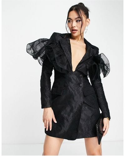 ASOS Wired Lace Organza Blazer Dress - Black