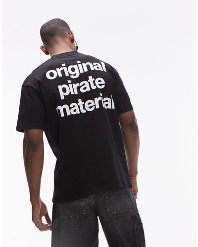 TOPMAN X The Streets Premium Oversized Fit T-shirt With Front And Back Pirate Material Embroidery Print - Black