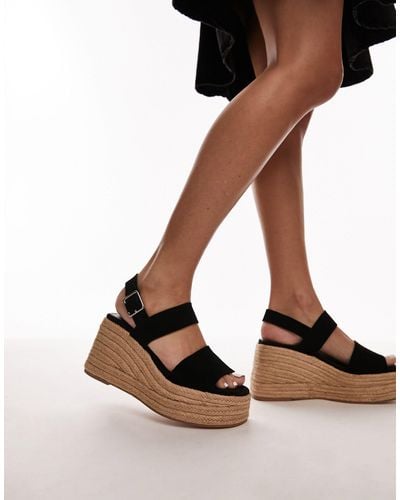 TOPSHOP Jesse Suede Two Part Espadrille Wedges - Black