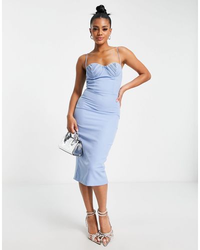 Trendyol Midi Dress With Bust Detail - Blue