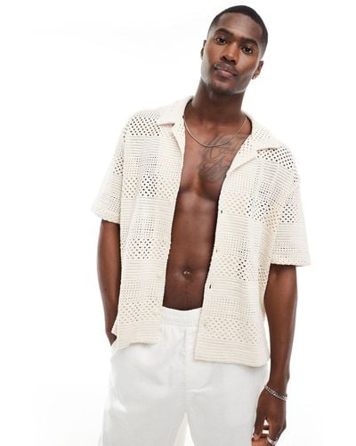 Bershka Crochet Textured Shirt - White