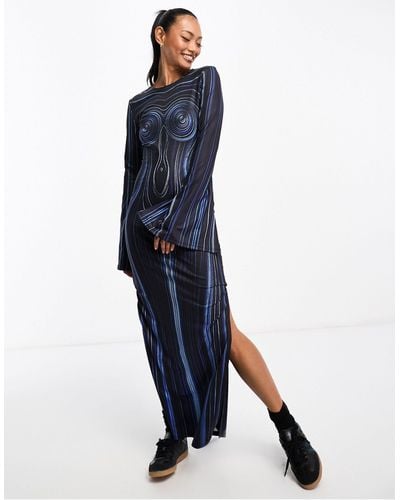 Annorlunda Body Illusion Maxi Dress With Longline Splits - Blue
