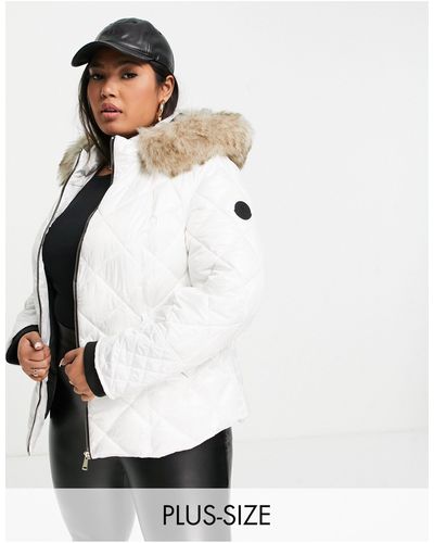 River Island Padded Puffer Jacket With Faux Fur Hood - White